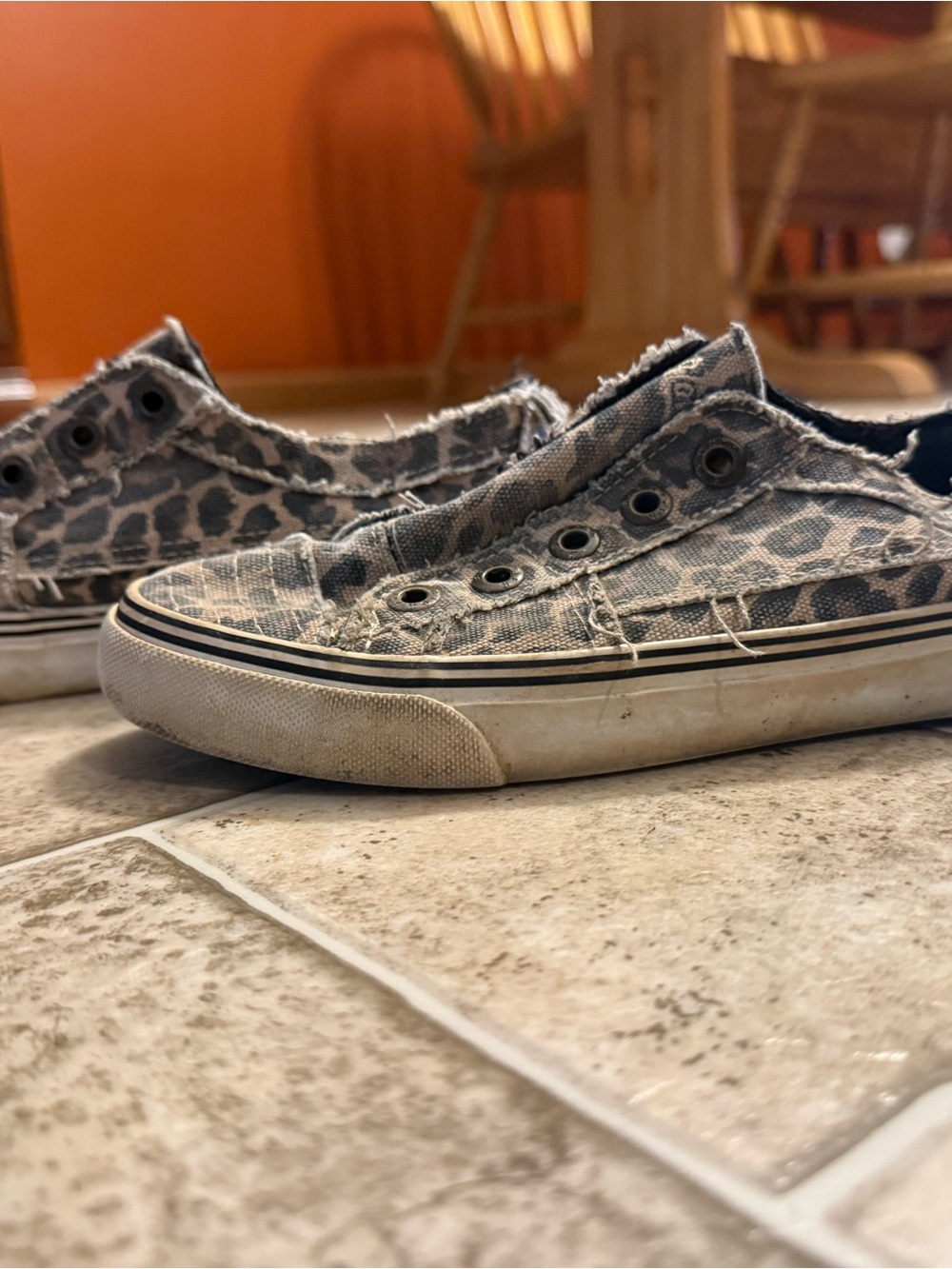 Leopard Print Slip-On Canvas Flats in Gray
